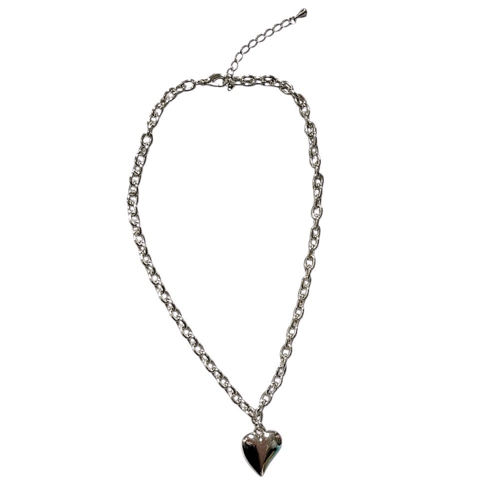 Silver Heart Pendant Chain Necklace 17”-19 3/4” - Picture 2 of 4